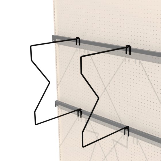 Black m rack divider with angled wire design for organizing and separating products on retail shelves and racks, enhancing product visibility and improving merchandising efficiency