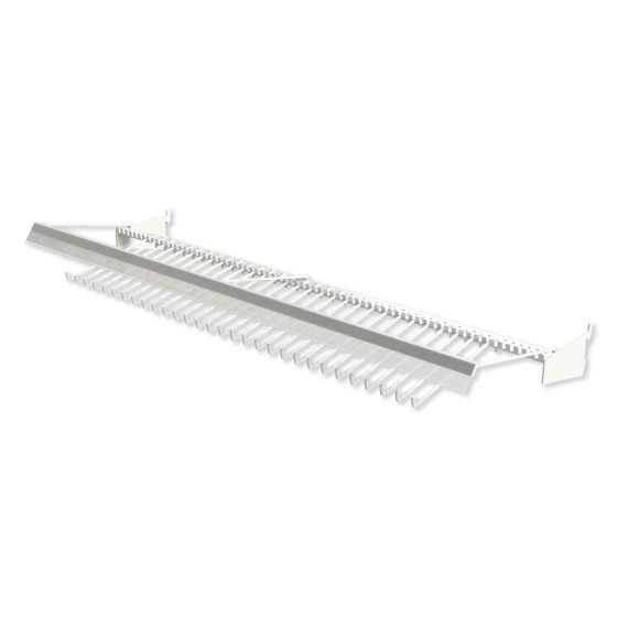 Gondola peg hook bar with adjustable wire pegs mounted on slotted gondola uprights in a retail aisle