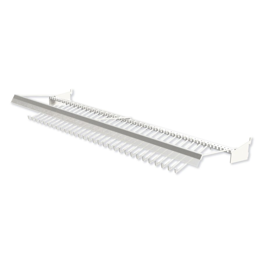 Gondola peg hook bar with adjustable wire pegs mounted on slotted gondola uprights in a retail aisle