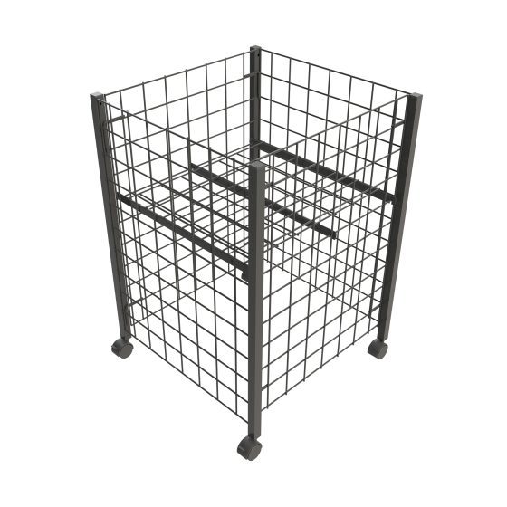 Versatile wire dump bin with an adjustable bottom and locking casters lets you spotlight bulk or clearance items at the perfect height, driving impulse buys while keeping restocks quick and easy.