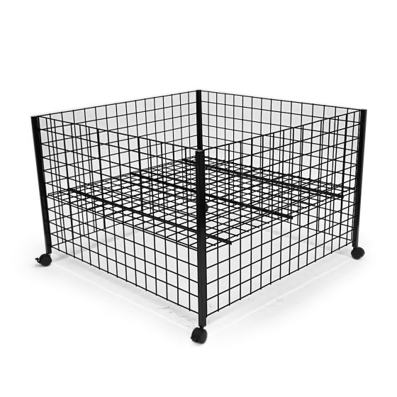 48 Inch Mobile Dump Bin Display in gloss black on mobile locking casters designed for retail merchandising.